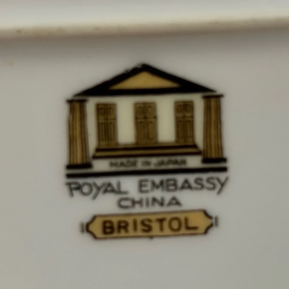 Royal Embassy Bristol Large Platter China Oval Gold Trim Floral Pattern Vintage